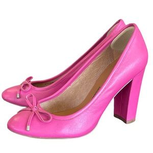 NINA Pumps Shoes Sz 7 Hot Pink Fuchsia Leather Round Toe Bow Block Heels